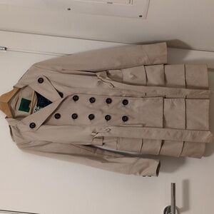 Anthropology Tiered Ruffle Double Breasted Trench Coat